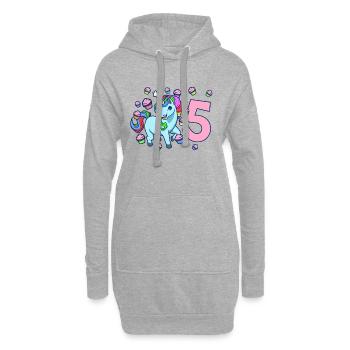 Avec licorne - anniversaire de fille 5 ans - Sweat-shirt à capuche long Femme - gris chiné - Devant