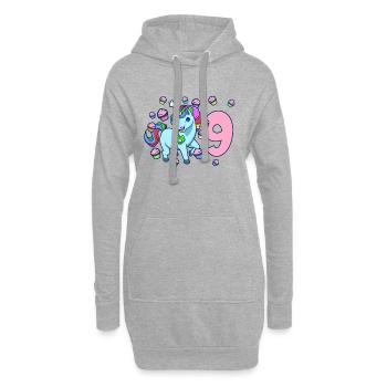 Mit Einhorn - Mädchen Geburtstag 9 Jahre - Hoodie-Kleid - Grau meliert - Vorne