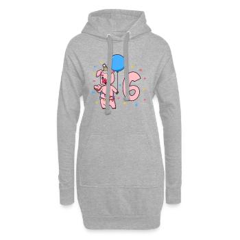 Mit Schwein - Kinder Geburtstag 6 Jahre - Hoodie-Kleid - Grau meliert - Vorne