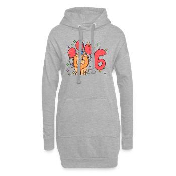 Mit Löwe - Kinder Geburtstag 6 Jahre - Hoodie-Kleid - Grau meliert - Vorne
