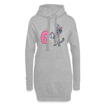 Mit Katze - Mädchen Geburtstag 6 Jahre - Hoodie-Kleid - Grau meliert - Vorne