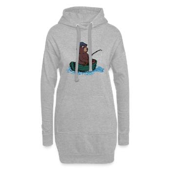 Bär beim Angeln - Angler - Hoodie-Kleid - Grau meliert - Vorne
