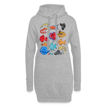 Verschiedene Zierfische - Aquaristik - Hoodie-Kleid - Grau meliert - Vorne