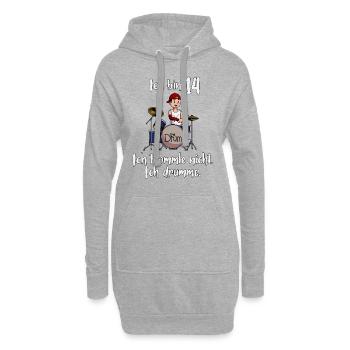 Ich bin 14 - Jungen Schlagzeuger - Hoodie-Kleid - Grau meliert - Vorne