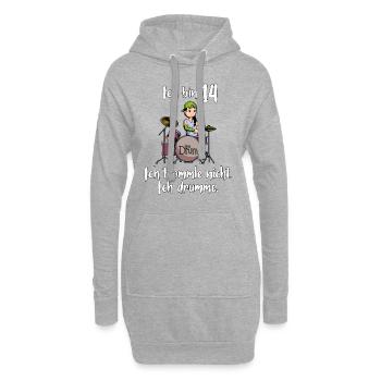 Ich bin 14 - Mädchen Schlagzeuger - Hoodie-Kleid - Grau meliert - Vorne