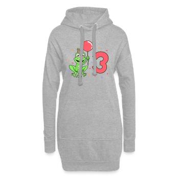 Mit Frosch - Kinder Geburtstag 3 Jahre - Hoodie-Kleid - Grau meliert - Vorne