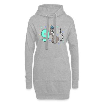 Mit Lemur - Kinder Geburtstag 9 Jahre - Hoodie-Kleid - Grau meliert - Vorne