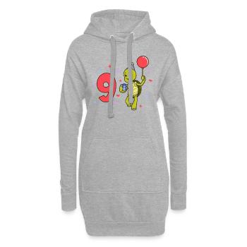 Mit Schildkröte - Kinder Geburtstag 9 Jahre - Hoodie-Kleid - Grau meliert - Vorne