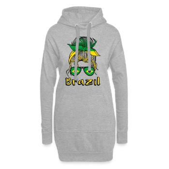 Brésil Football féminin 2022 Drapeau brésilien - Sweat-shirt à capuche long Femme - gris chiné - Devant