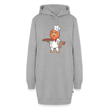 Löwe ist Pizzabäcker - Hoodie-Kleid - Grau meliert - Vorne