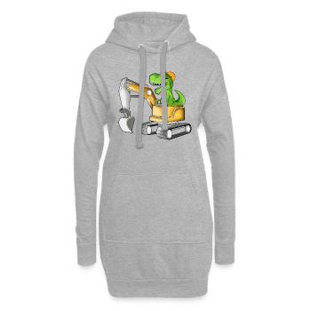 TREX fährt Bagger - Baggerfahrer - Hoodie-Kleid - Grau meliert - Vorne