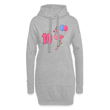 Mit Flamingo - Mädchen Geburtstag 10 Jahre - Hoodie-Kleid - Grau meliert - Vorne