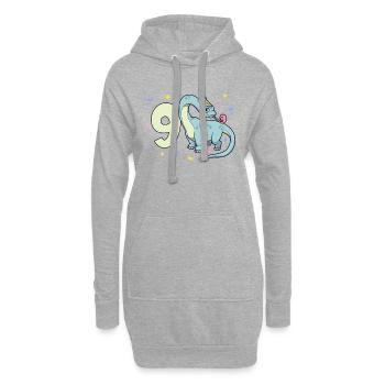 Mit Brachiosaurus - Kinder Geburtstag 9 Jahre - Hoodie-Kleid - Grau meliert - Vorne