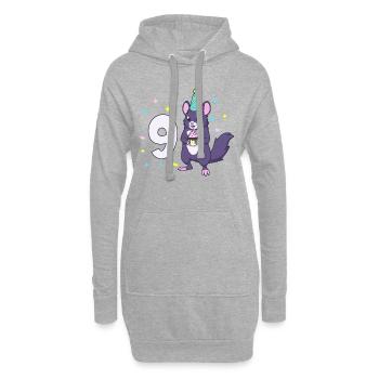 Mit Chinchilla - Kinder Geburtstag 9 Jahre - Hoodie-Kleid - Grau meliert - Vorne