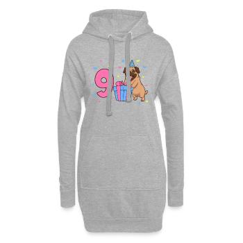 Mit Mops - Mädchen Geburtstag 9 Jahre - Hoodie-Kleid - Grau meliert - Vorne