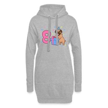 Mit Mops - Mädchen Geburtstag 8 Jahre - Hoodie-Kleid - Grau meliert - Vorne