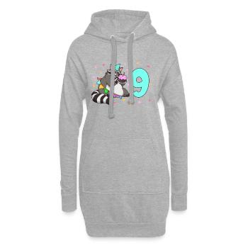 Mit Waschbär - Kinder Geburtstag 9 Jahre - Hoodie-Kleid - Grau meliert - Vorne