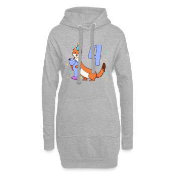 Mit Wiesel - Kinder Geburtstag 4 Jahre - Hoodie-Kleid - Grau meliert - Vorne