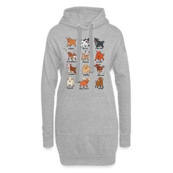De nombreuses races de vaches - bovins kawaii de dessin animé - Sweat-shirt à capuche long Femme - gris chiné - Devant