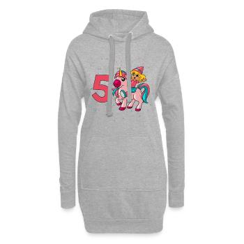 With Unicorn - Girl's Birthday 5 Years - Hoodie Dress - heather grey - Front