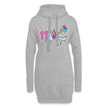 Avec licorne - Anniversaire de fille 11 ans - Sweat-shirt à capuche long Femme - gris chiné - Devant