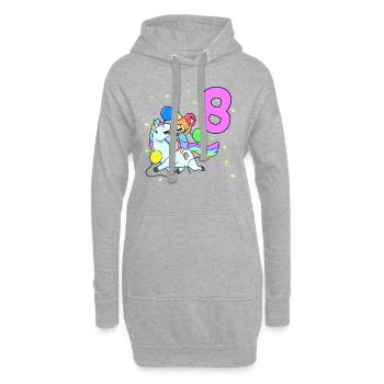 Mit Einhorn - Mädchen Geburtstag 8 Jahre - Hoodie-Kleid - Grau meliert - Vorne