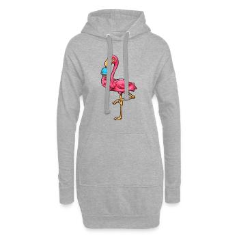 Comic Flamingo genießt Eistüte - Hoodie-Kleid - Grau meliert - Vorne