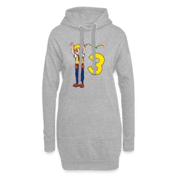 Mit Bauarbeiter - Jungs Geburtstag 3 Jahre - Hoodie-Kleid - Grau meliert - Vorne