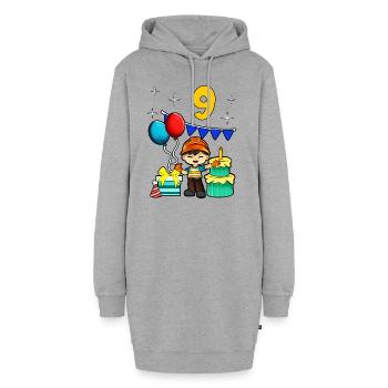 Mit Bauarbeiter - Jungs Geburtstag 9 Jahre - Hoodie-Kleid - Grau meliert - Vorne