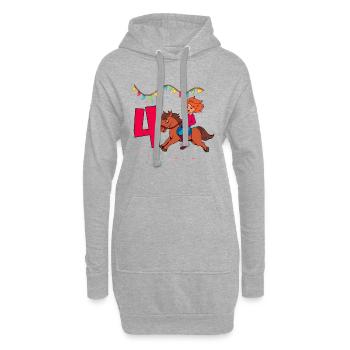 Mit Pferd - Mädchen Geburtstag 4 Jahre - Hoodie-Kleid - Grau meliert - Vorne