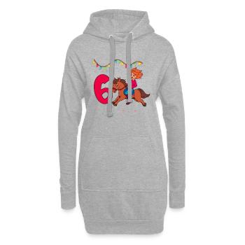 Mit Pferd - Mädchen Geburtstag 6 Jahre - Hoodie-Kleid - Grau meliert - Vorne