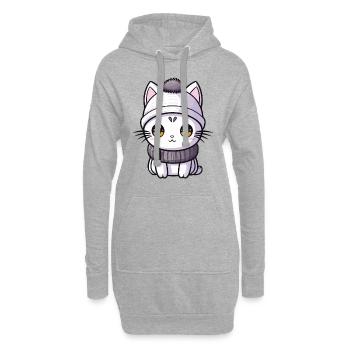 Katze Winter Comic - Hoodie-Kleid - Grau meliert - Vorne