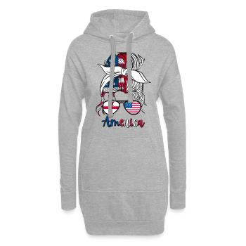 Halb Amerikanerin, halb Englische, Mädchen, USA, England-Flagge - Hoodie-Kleid - Grau meliert - Vorne