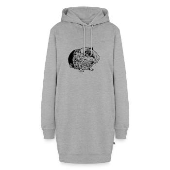 Strichzeichnung - Meerschweinchen - Hoodie-Kleid - Grau meliert - Vorne