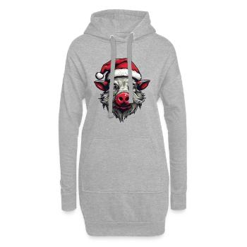 Sanglier Noël Animal Portrait Noël - Sweat-shirt à capuche long Femme - gris chiné - Devant
