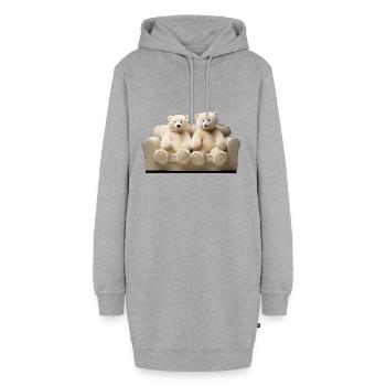 Zwei glückliche Eis-Teddybären auf dem Sofa - Hoodie-Kleid - Grau meliert - Vorne