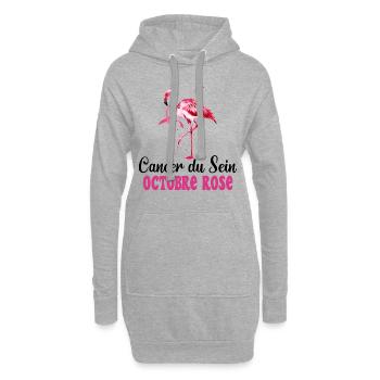 Flamant Rose Cancer Du Sein Octobre Rose - Sweat-shirt à capuche long Femme - gris chiné - Devant