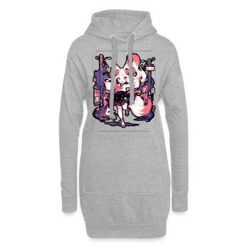 Anime girl kitsune posing, cute , fox, - Sweat-shirt à capuche long Femme - gris chiné - Devant