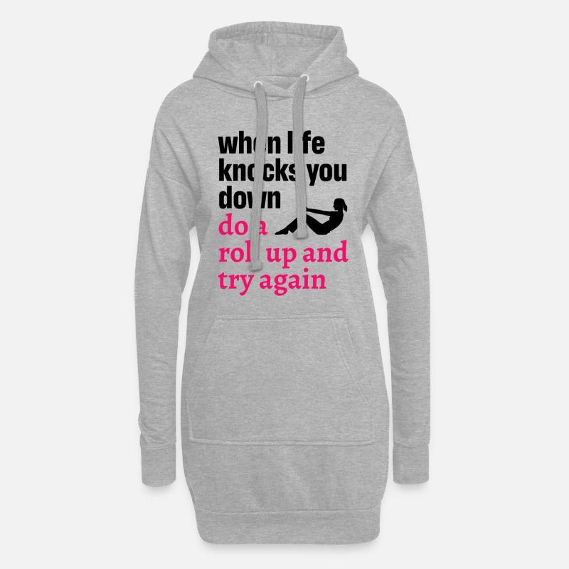 Pilates Quote When Life Knocks You Down - Hoodie-Kleid - Grau meliert