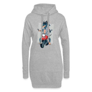 Dackel Rocker auf Motorrad Biker Geschenk 1187 - Hoodie-Kleid - Grau meliert - Vorne