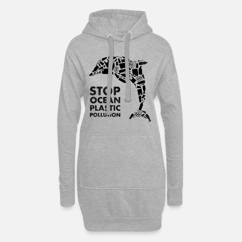 Schwarzer Delphin Stop Ocean Plastic Pollution - Hoodie-Kleid - Grau meliert