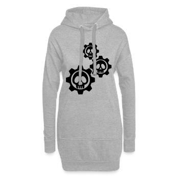 Crânes et engrenages noirs - Sweat-shirt à capuche long Femme - gris chiné - Devant