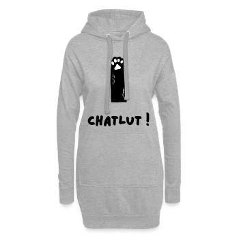 Le chat qui dit Chatlut - Sweat-shirt à capuche long Femme - gris chiné - Devant