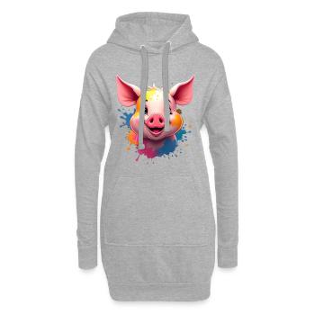 Niedlicher Schweinekopf mit Farbsplashs - Hoodie-Kleid - Grau meliert - Vorne