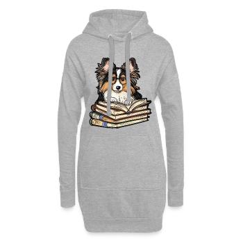 Mignon livre de lecture de chien Sheltie avec des lunettes - Sweat-shirt à capuche long Femme - gris chiné - Devant