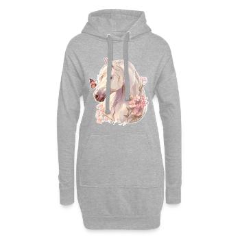 Cheval avec papillon - Sweat-shirt à capuche long Femme - gris chiné - Devant