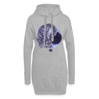 Cooler Schneeleopard Raubkatze vor Mondsichel Mond - Hoodie-Kleid - Grau meliert - Vorne