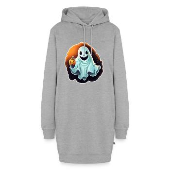 Fantôme d’Halloween - Sweat-shirt à capuche long Femme - gris chiné - Devant