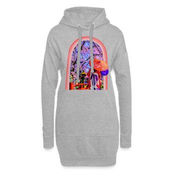 Kirschblütenhemd, japanische Holzschnittkunst - Hoodie-Kleid - Grau meliert - Vorne