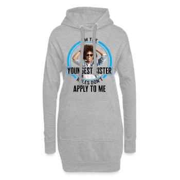 Geschwister-Shirt, ich bin die jüngste Schwester Regeln - Hoodie-Kleid - Grau meliert - Vorne